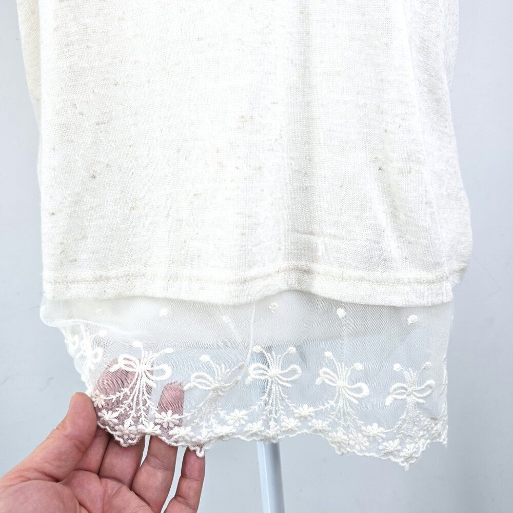 Anthro A’reve Ivory Linen Lace Trim Rhinestone Embellished Sleeveless Tank Top - Picture 4 of 7